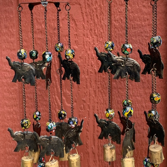Elephant Boho Wind Chime Mobile w/ Millefiori Porcelain Beads Recycled Cow Bells - Picture 7 of 13